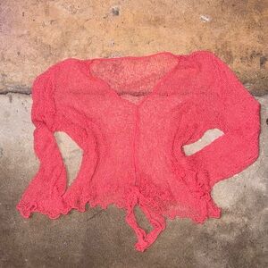 Pink Mesh Style Knit Sweater